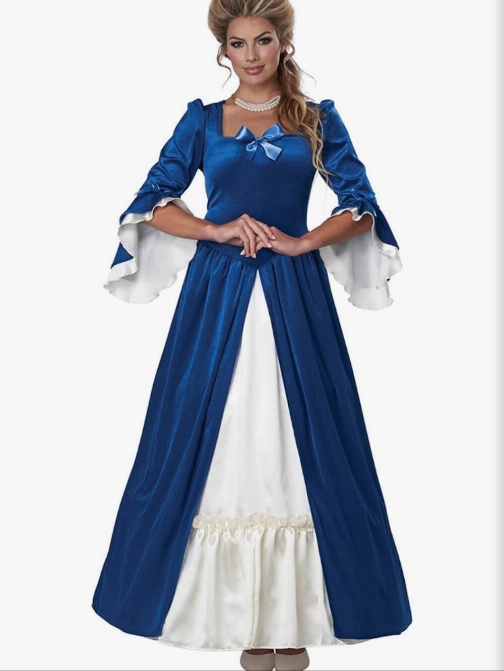Royal Blue and White Renaissance Maxi Dress